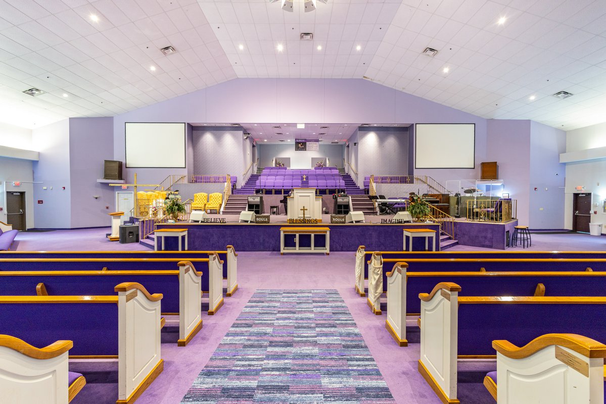 Main hall interior photographed with even natural light